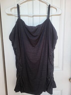 Lane Bryant Black Ruched Cami Top Gold Shimmer Metal Dots 18/20 XXL